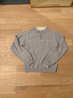 Margaret O'Leary Grey and White Half Zip Cashmere Sweater Size M